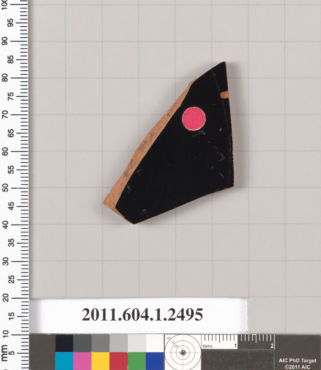 Terracotta fragment of a kylix (drinking cup), Terracotta, Greek, Attic