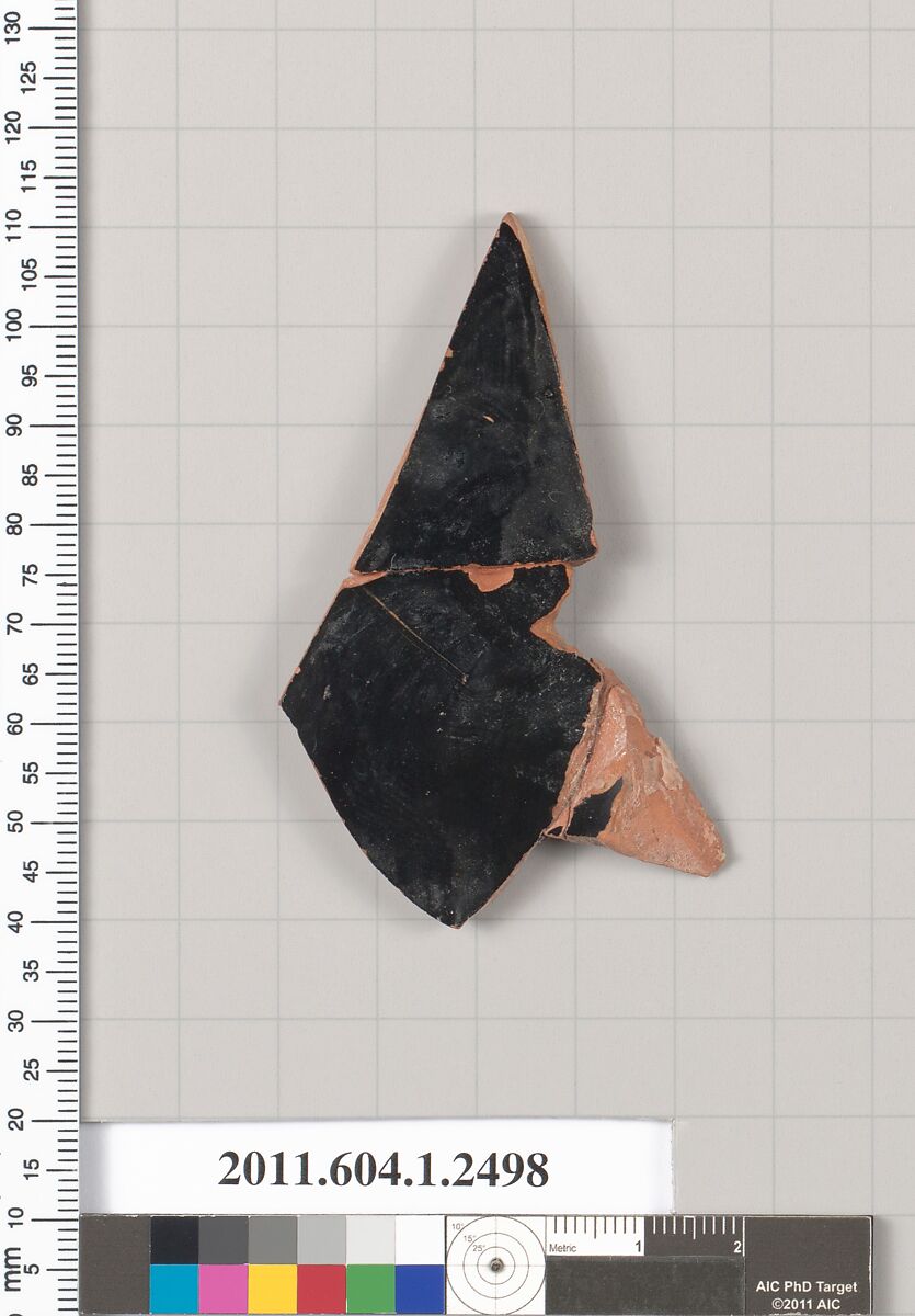 Terracotta fragment of a kylix (drinking cup), Terracotta, Greek, Attic