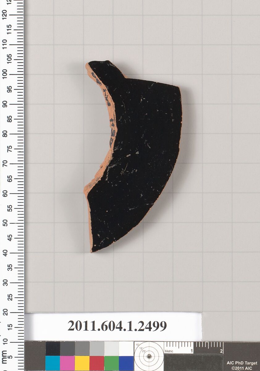 Terracotta fragment of a kylix (drinking cup), Terracotta, Greek, Attic