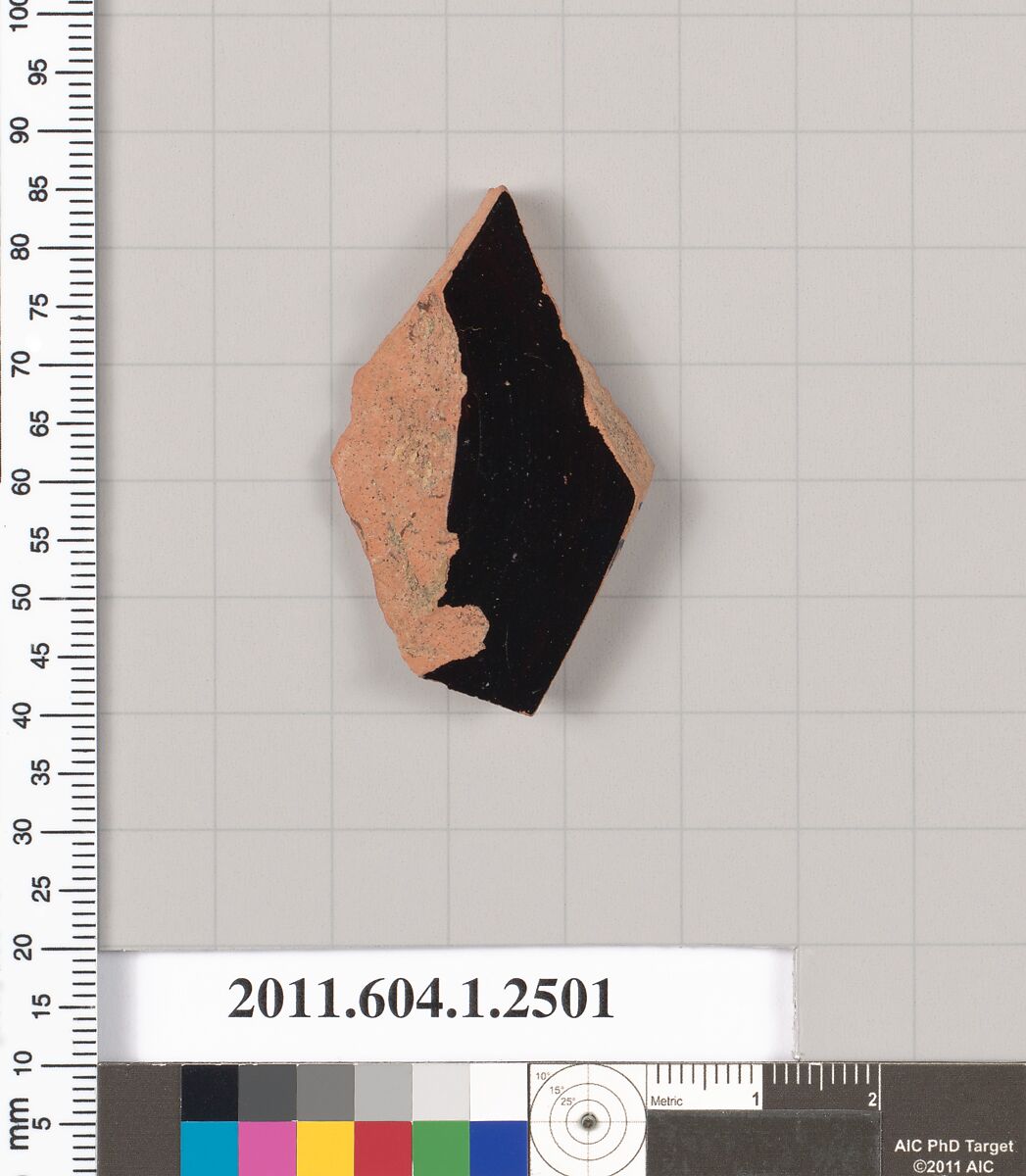 Terracotta fragment of a kylix (drinking cup), Terracotta, Greek, Attic