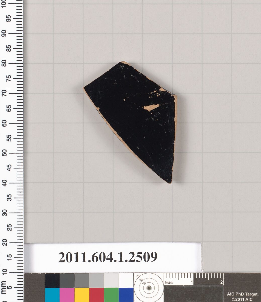 Terracotta fragment of a kylix (drinking cup), Terracotta, Greek, Attic