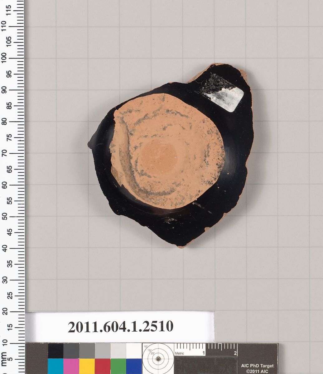 Terracotta fragment of a kylix (drinking cup), Terracotta, Greek, Attic