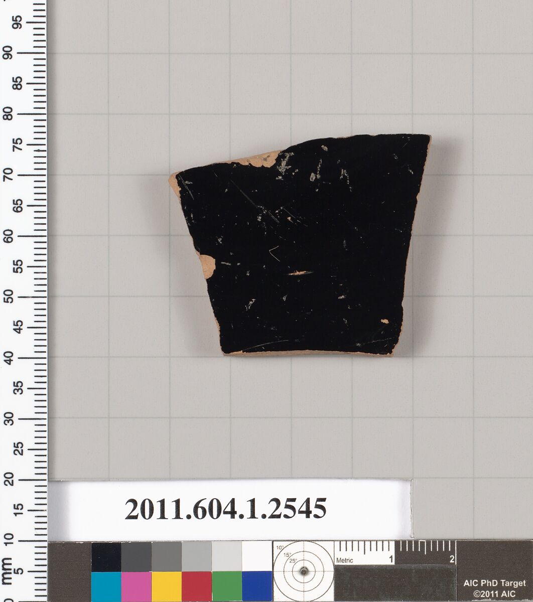 Terracotta fragment of a kylix (drinking cup), Terracotta, Greek, Attic