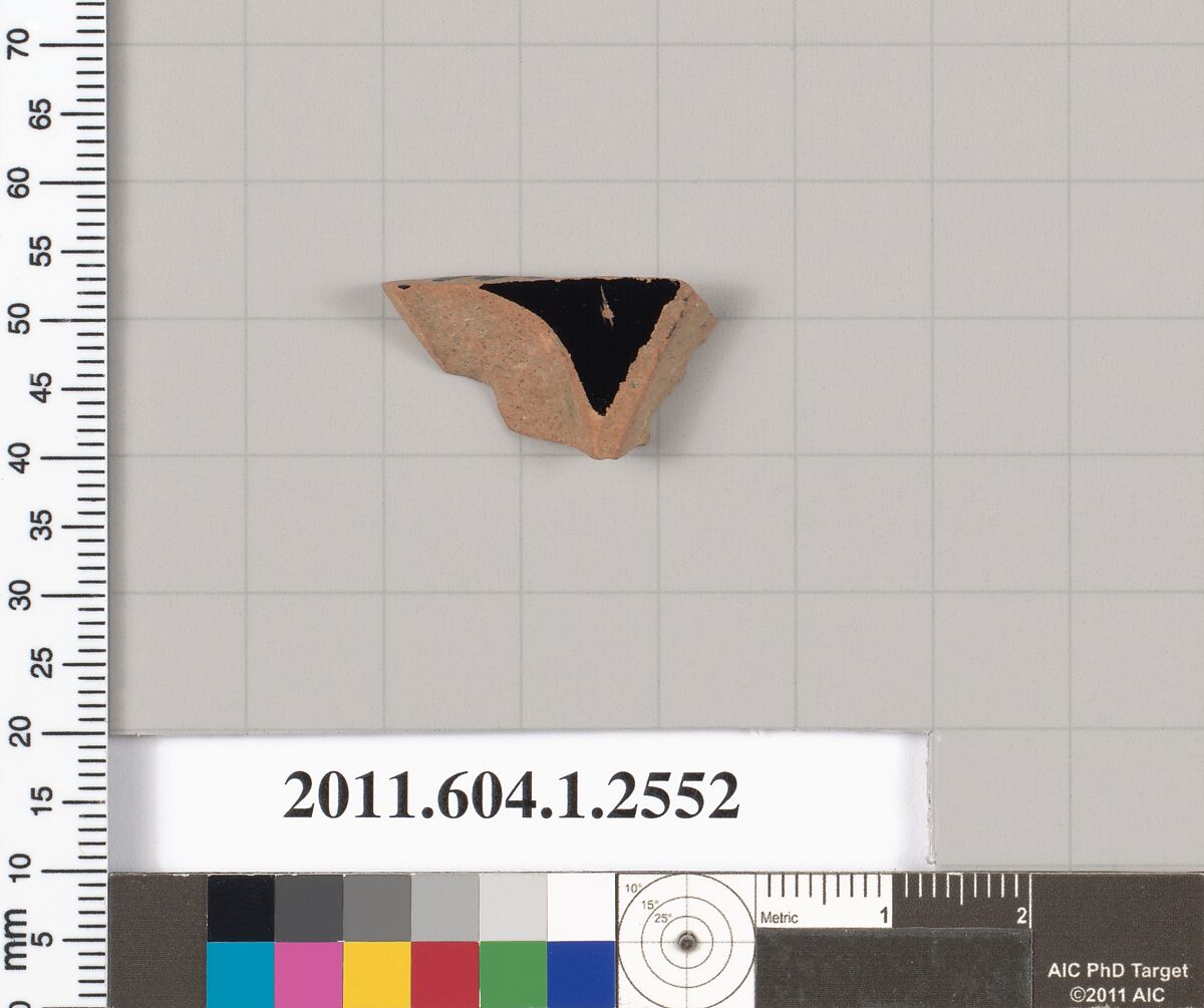 Terracotta fragment of a kylix (drinking cup), Terracotta, Greek, Attic