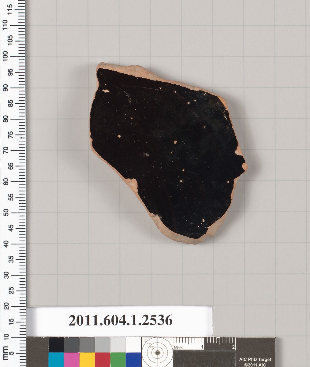 Terracotta fragment of a kylix (drinking cup), Terracotta, Greek, Attic