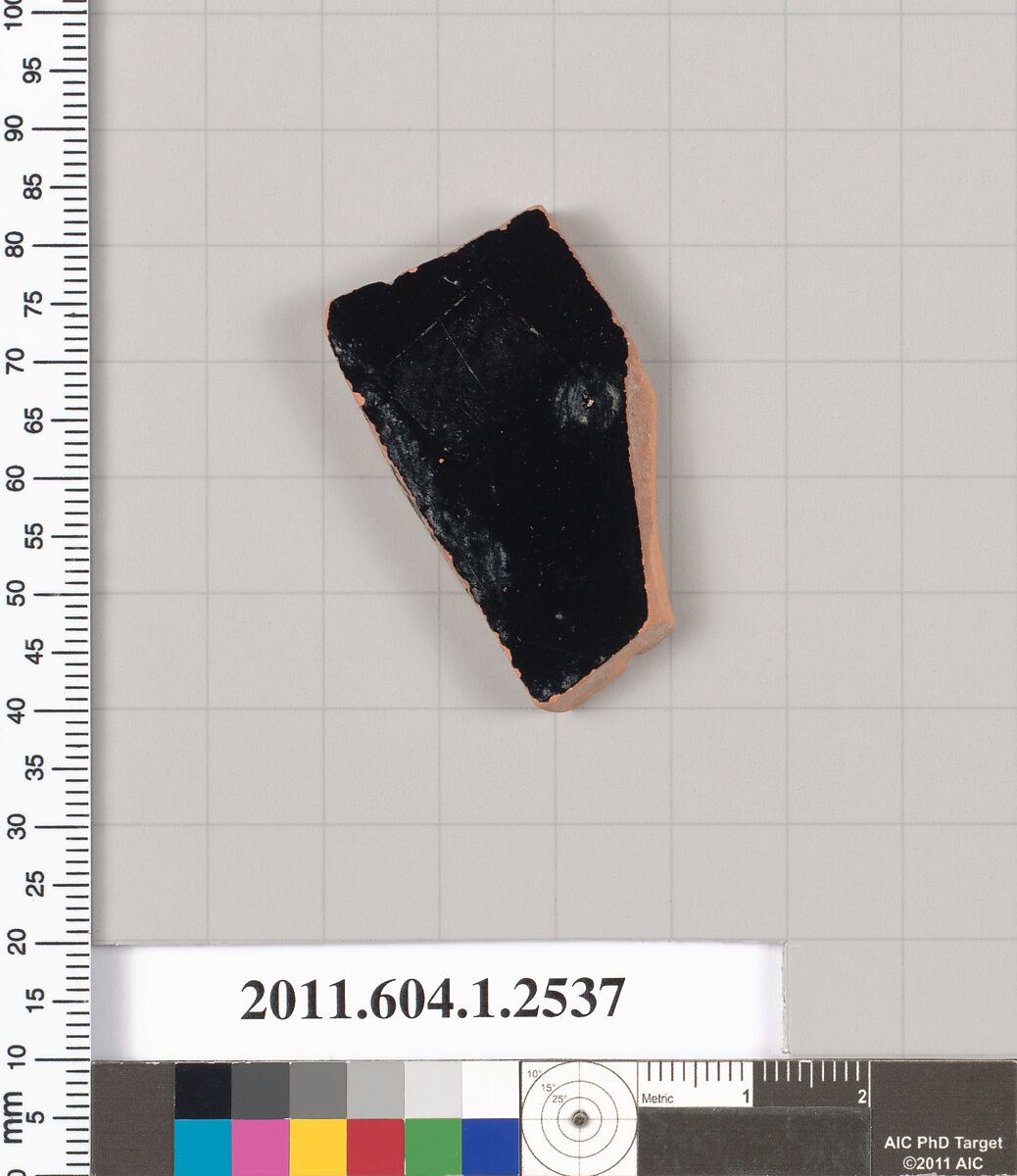 Terracotta fragment of a kylix (drinking cup), Terracotta, Greek, Attic