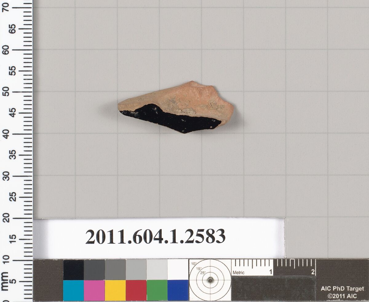 Terracotta fragment of a kylix (drinking cup), Terracotta, Greek, Attic