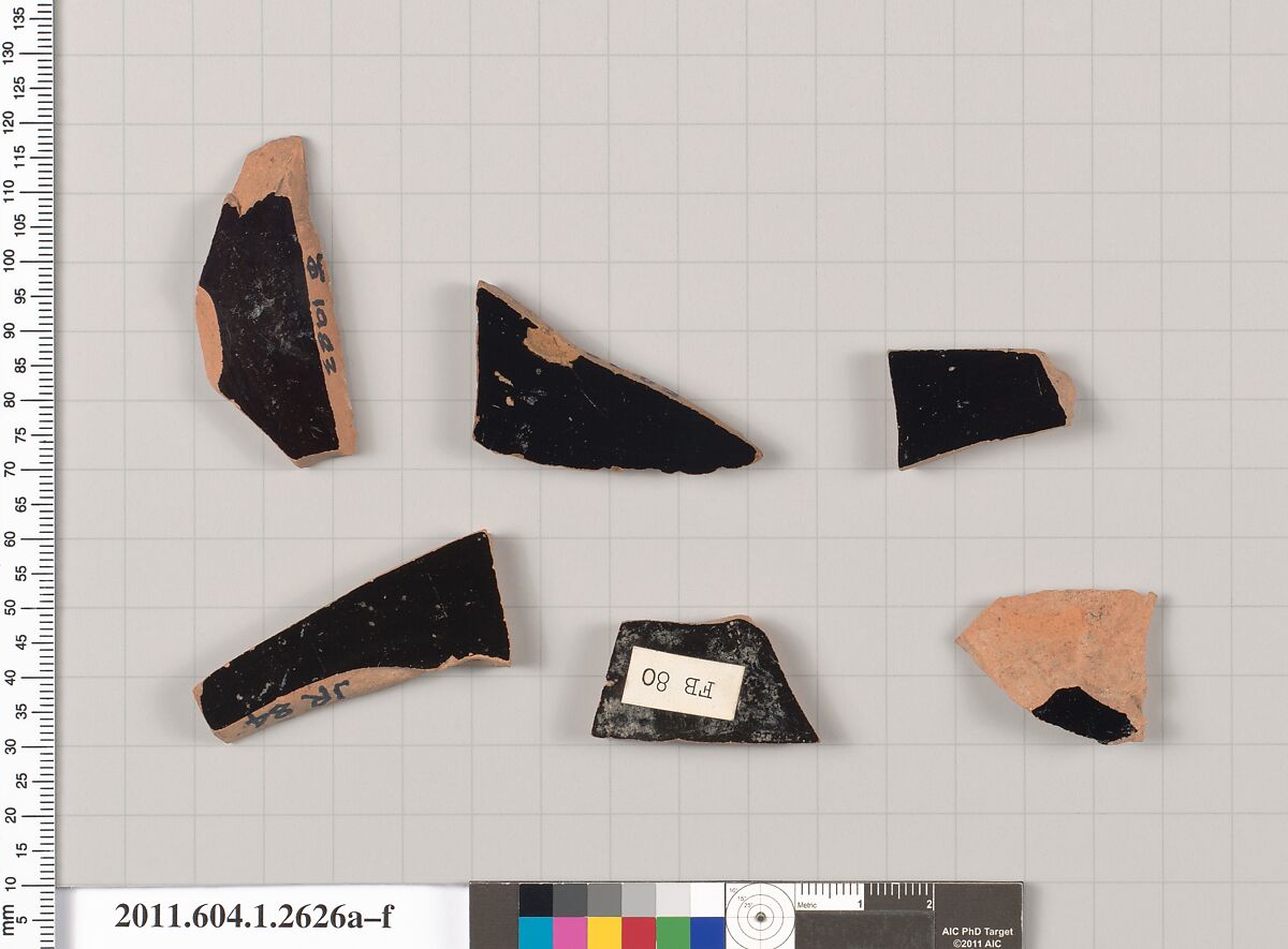 Terracotta fragments of kylikes (drinking cups), Terracotta, Greek, Attic