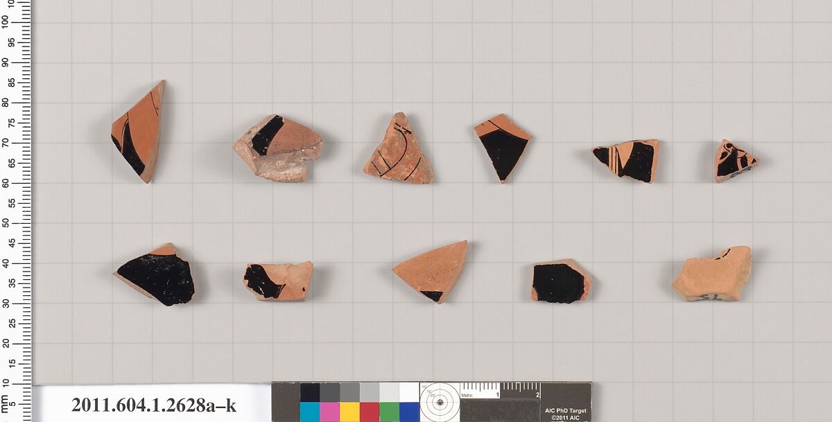 Terracotta fragments of kylikes (drinking cups), Terracotta, Greek, Attic 