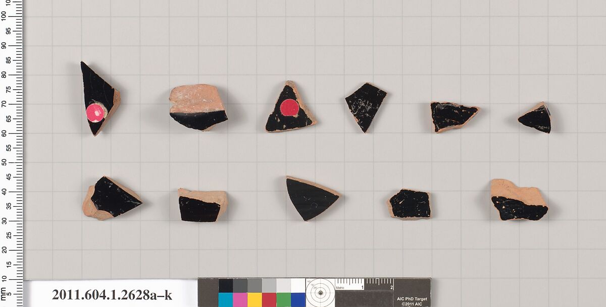 Terracotta fragments of kylikes (drinking cups), Terracotta, Greek, Attic