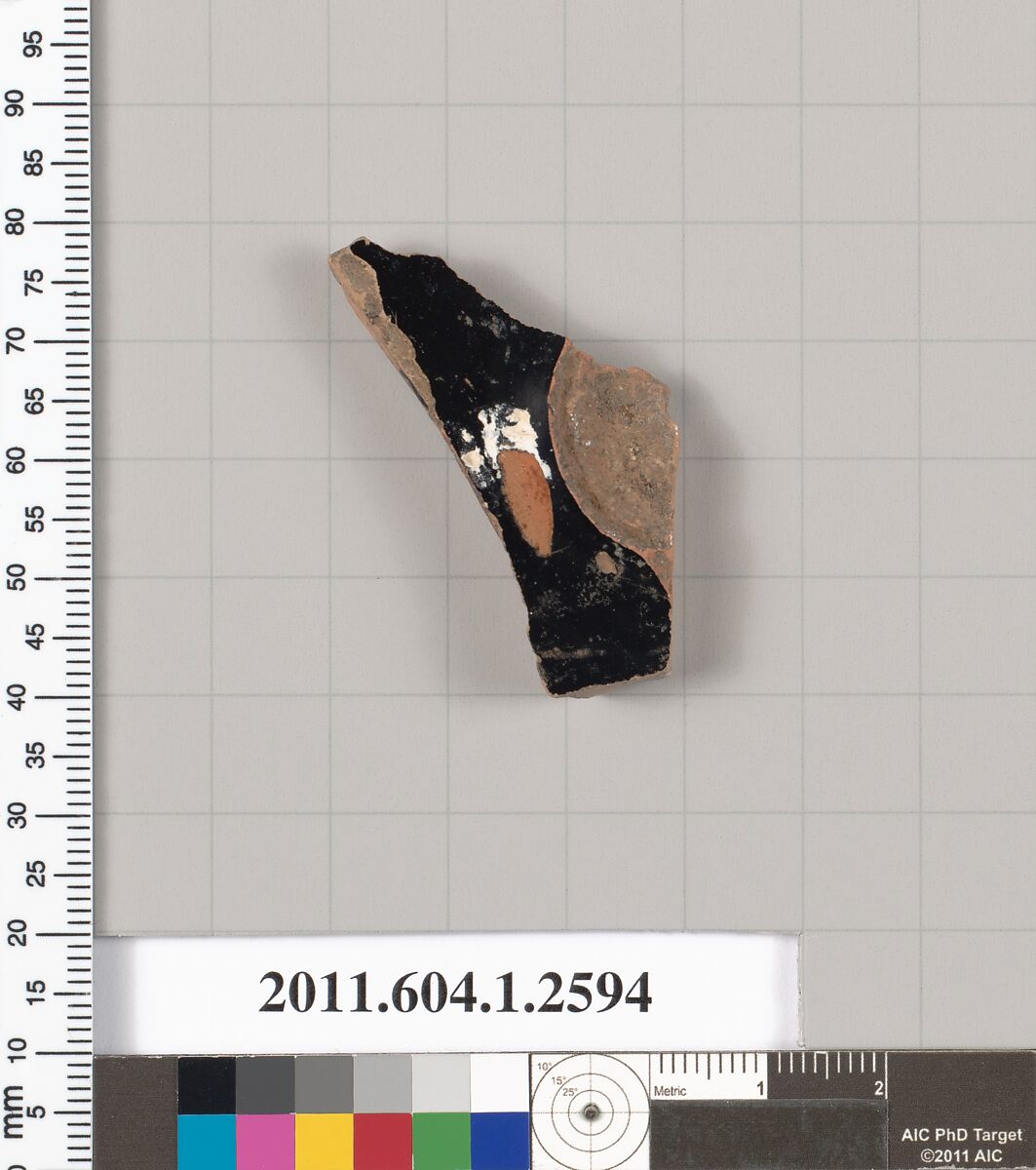 Terracotta fragment of a kylix (drinking cup), Terracotta, Greek, Attic