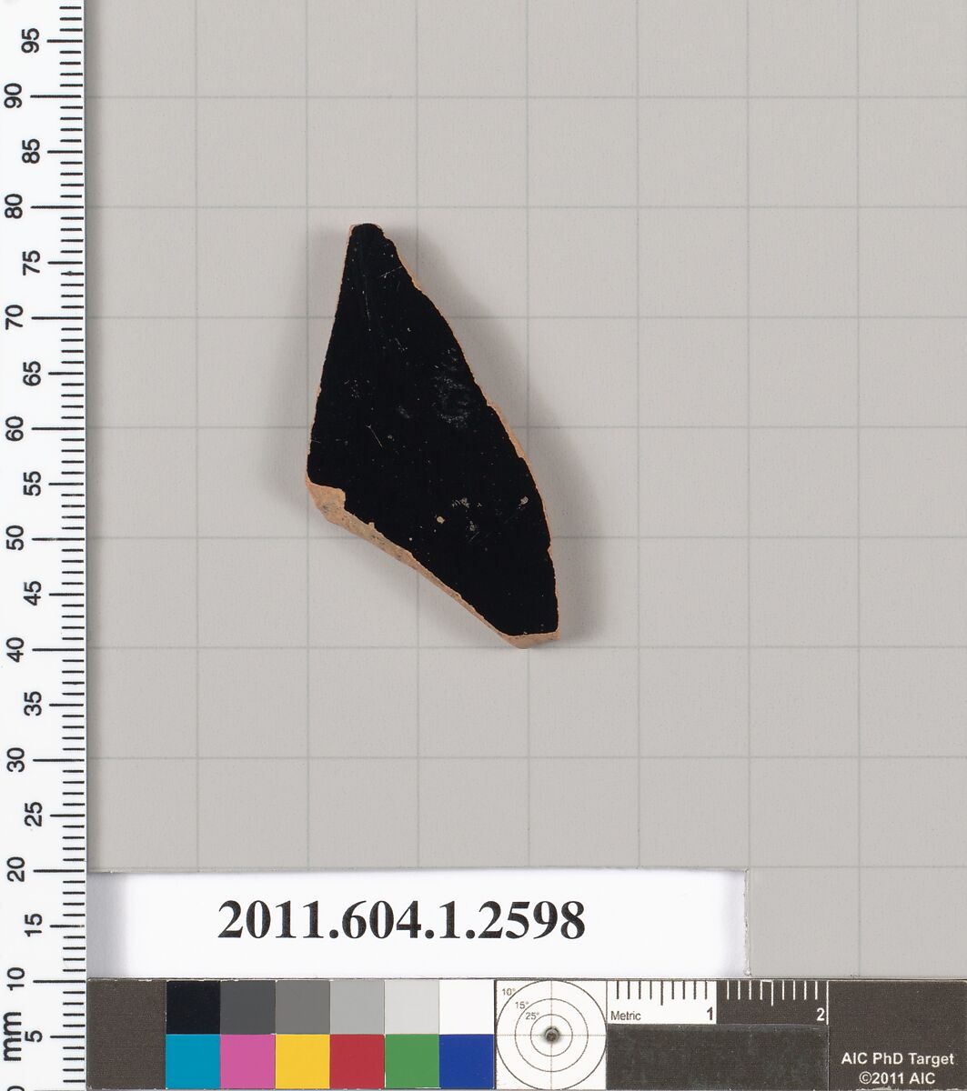 Terracotta fragment of a kylix (drinking cup), Terracotta, Greek, Attic