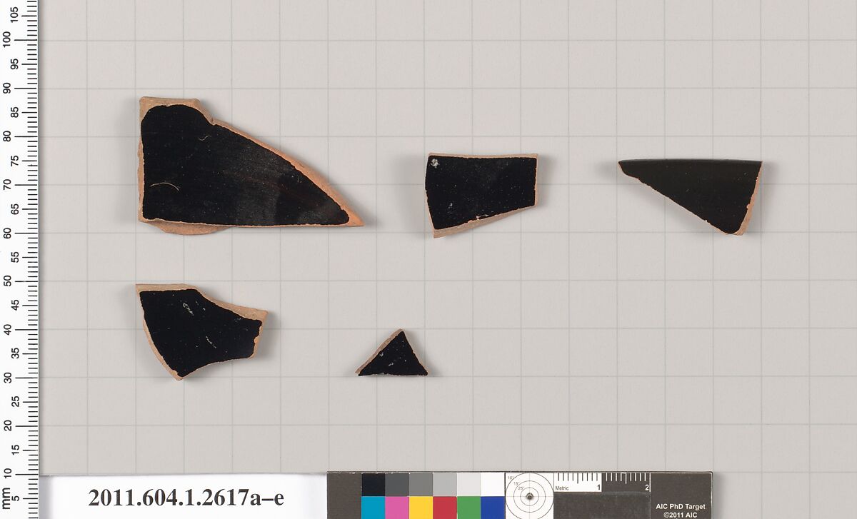 Terracotta fragments of kylikes (drinking cups), Terracotta, Greek, Attic
