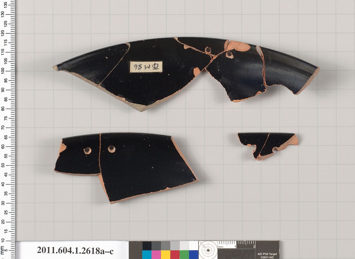 Terracotta rim fragments of a kylix (drinking cup), Terracotta, Greek, Attic