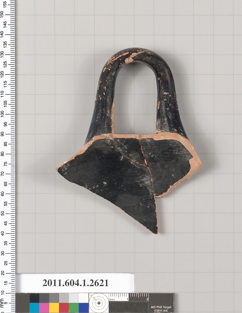 Terracotta fragment of a kylix (drinking cup), Terracotta, Greek, Attic