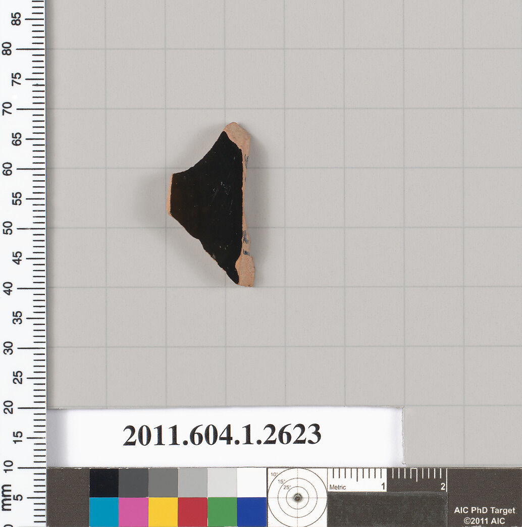 Terracotta fragment of a kylix (drinking cup), Terracotta, Greek, Attic