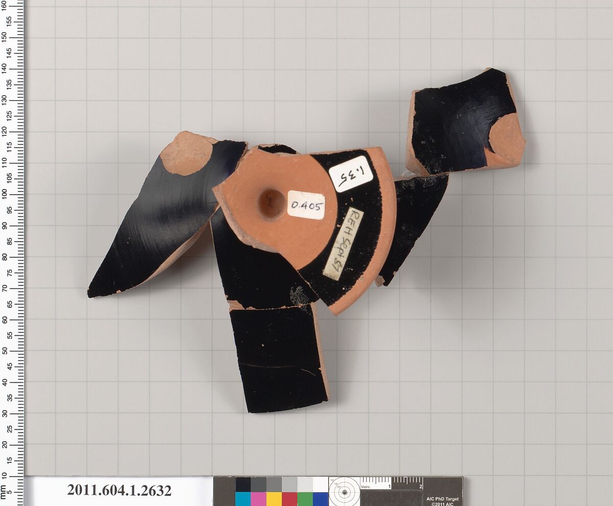 Terracotta fragment of a kylix (drinking cup), Terracotta, Greek, Attic