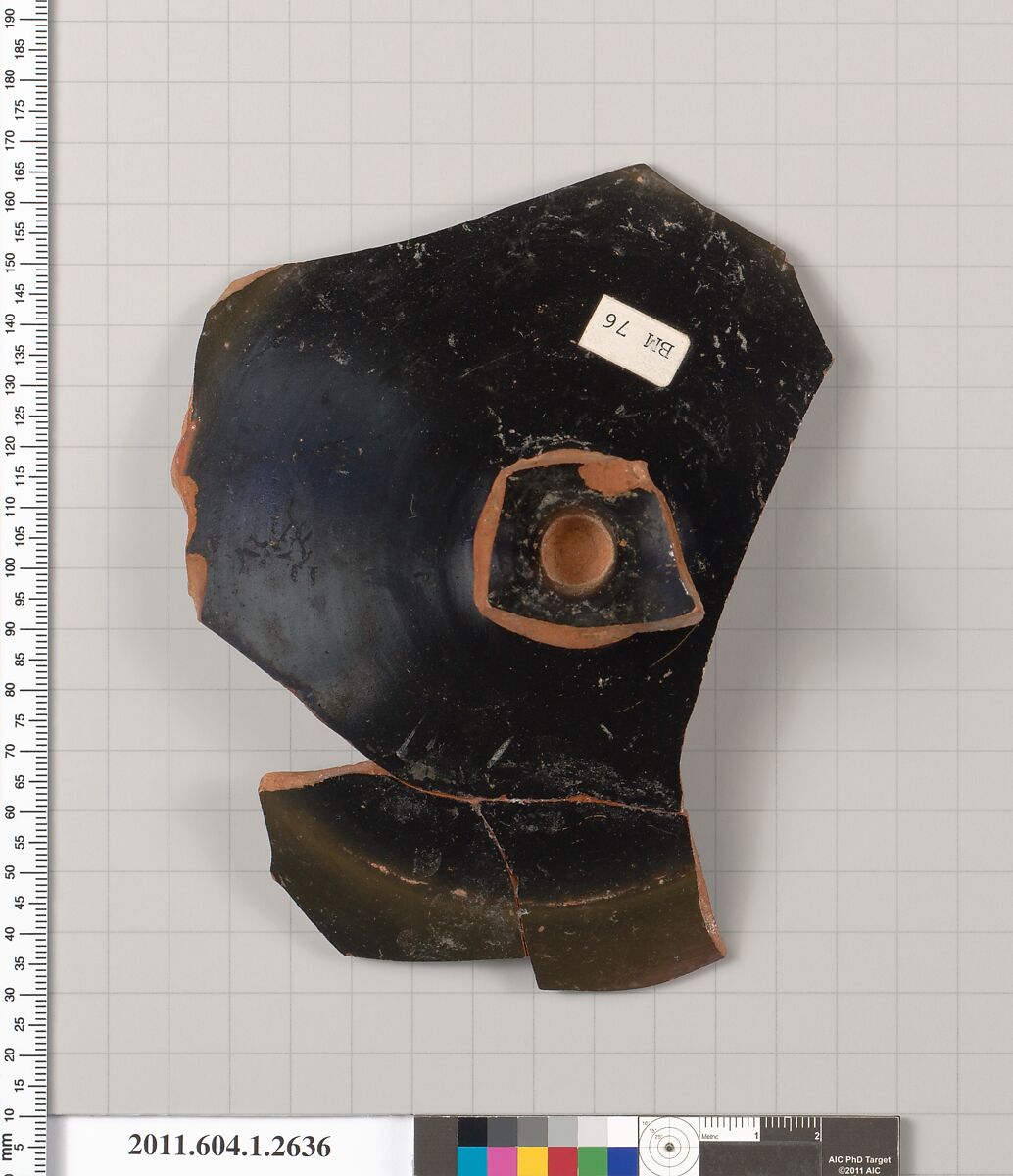 Terracotta fragment of a kylix (drinking cup), Terracotta, Greek, Attic