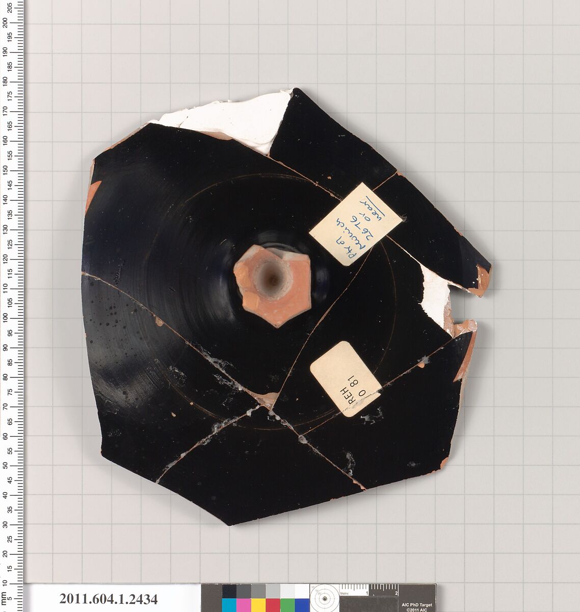 Terracotta fragment of a kylix (drinking cup), Attributed to the Painter of Munich 2676, Terracotta, Greek, Attic