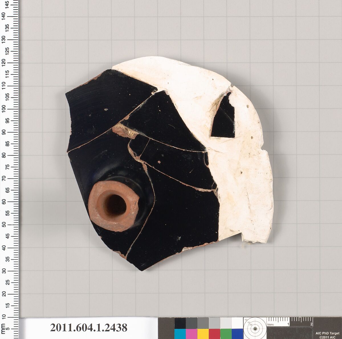 Terracotta fragment of a kylix (drinking cup), Attributed to the Ambrosios Painter [DvB], Terracotta, Greek, Attic