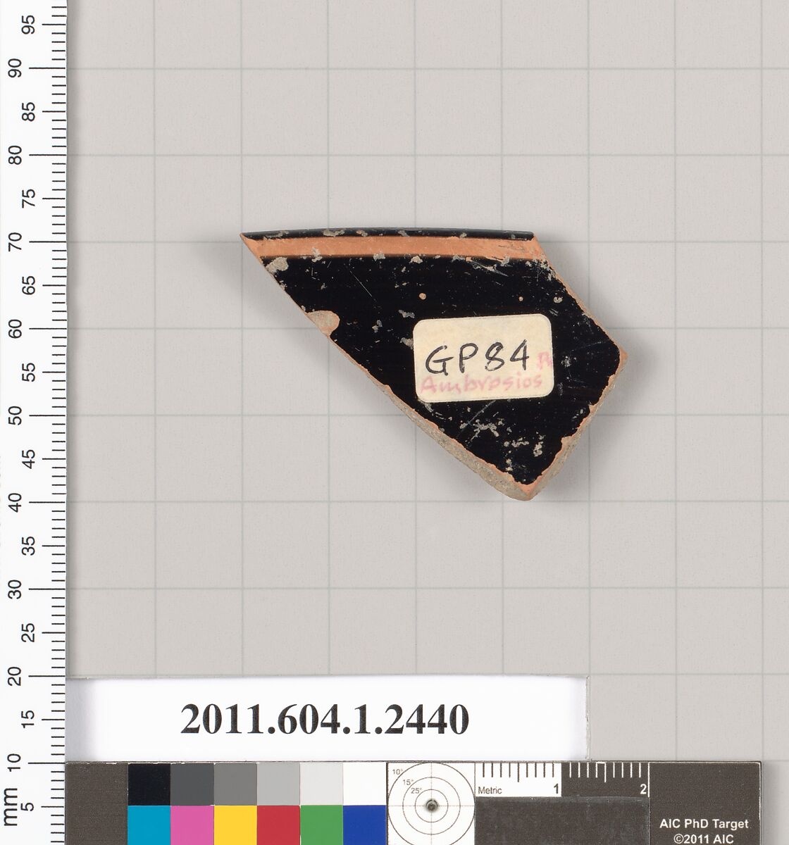 Terracotta rim fragment of a kylix (drinking cup), Attributed to the Ambrosios Painter [DvB], Terracotta, Greek, Attic