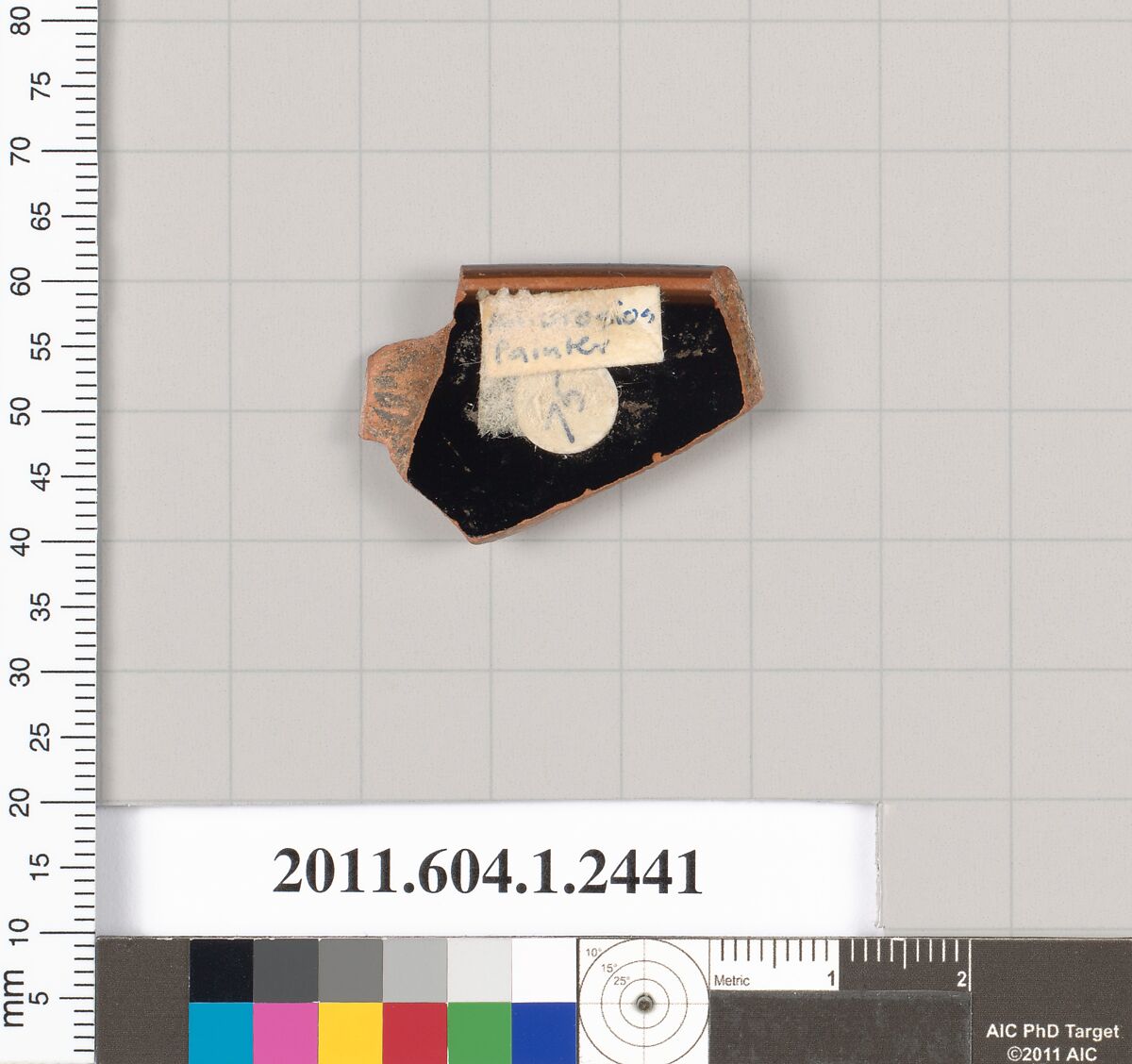 Terracotta rim fragment of a kylix (drinking cup), Attributed to the Ambrosios Painter [DvB], Terracotta, Greek, Attic