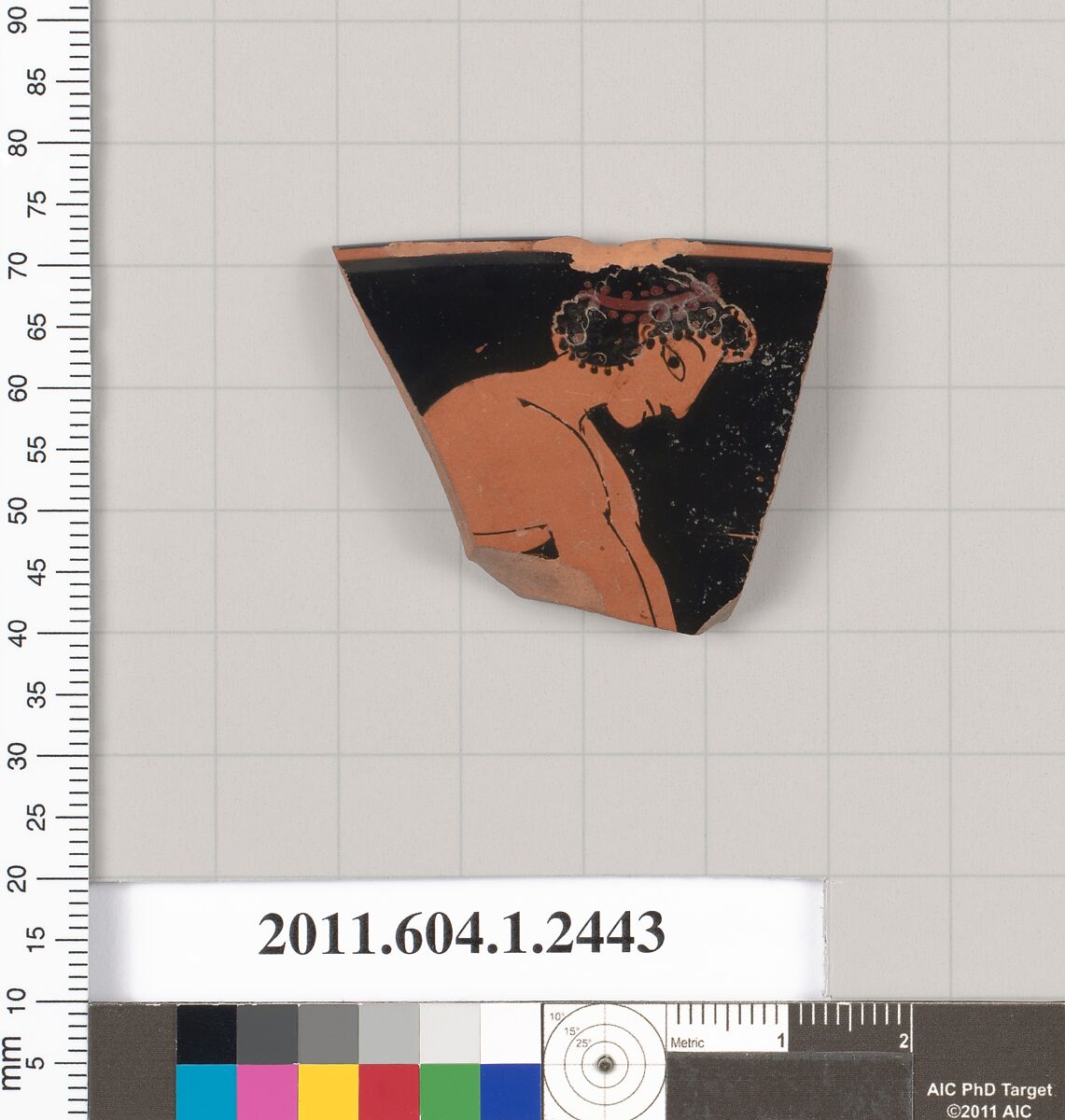 Terracotta rim fragment of a kylix (drinking cup), Attributed to the Ambrosios Painter [DvB], Terracotta, Greek, Attic 