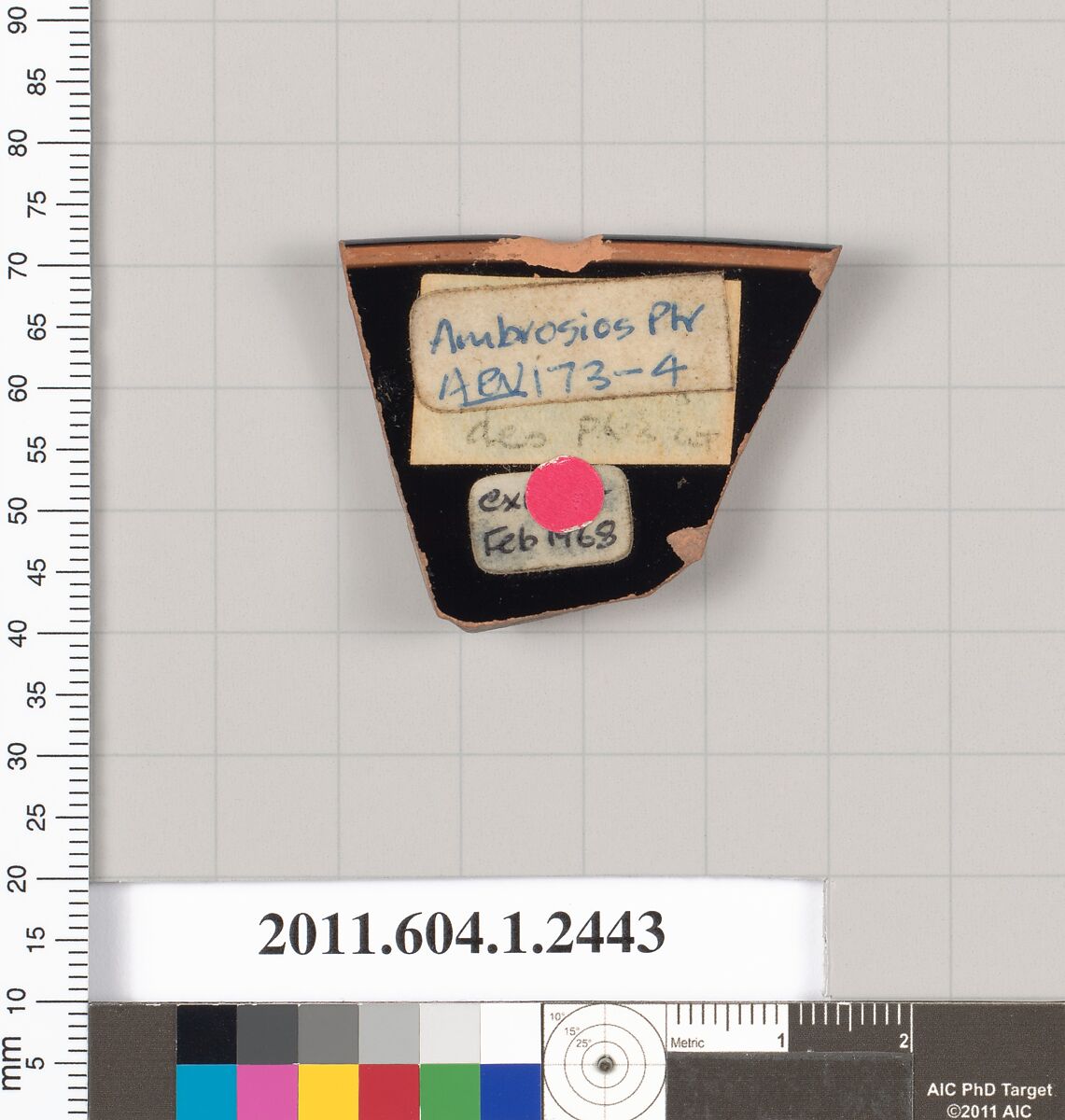 Terracotta rim fragment of a kylix (drinking cup), Attributed to the Ambrosios Painter [DvB], Terracotta, Greek, Attic