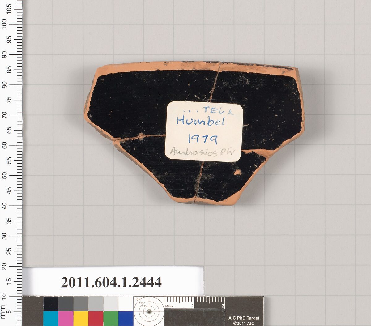 Terracotta rim fragment of a kylix (drinking cup), Attributed to the Ambrosios Painter [DvB], Terracotta, Greek, Attic