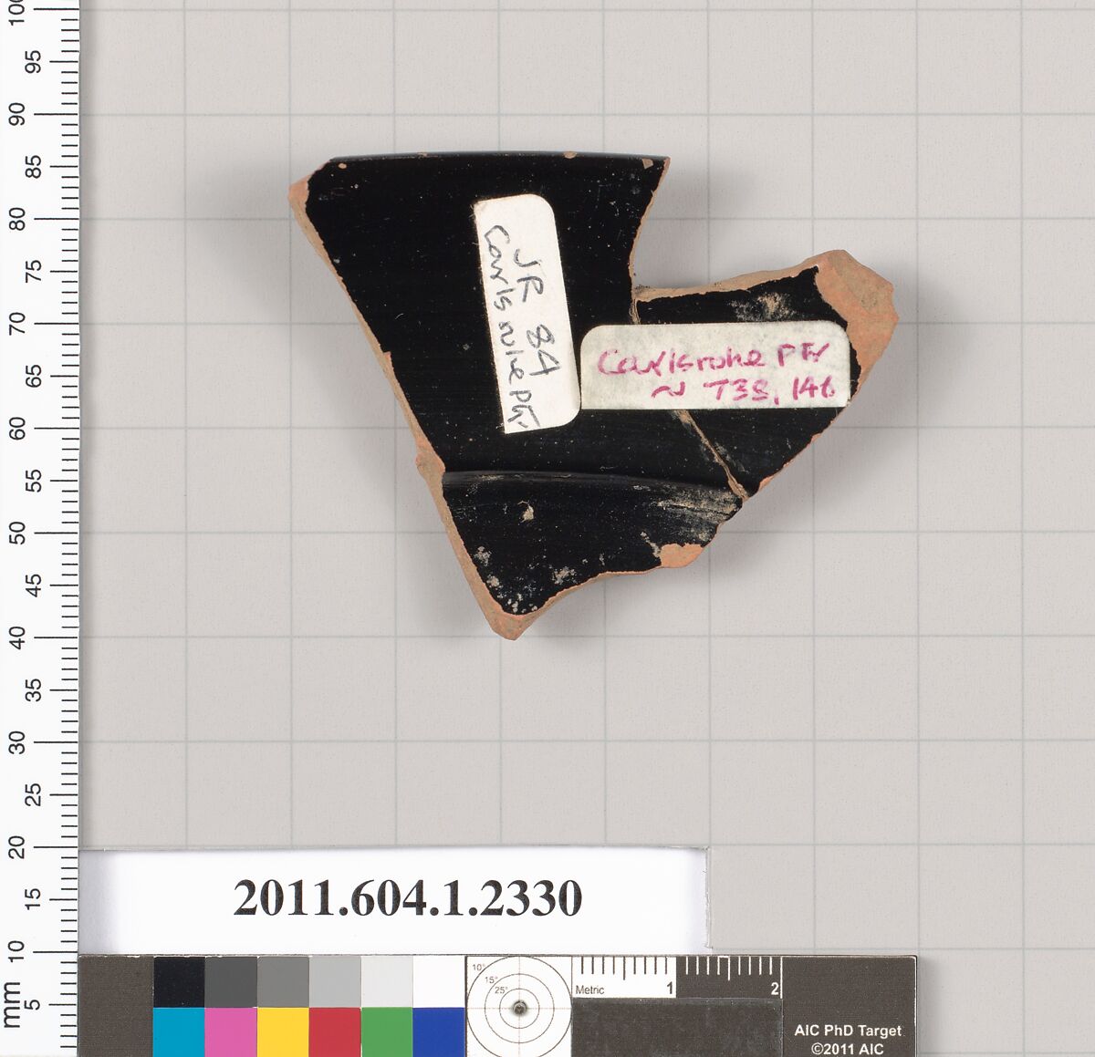 Terracotta rim fragment of a kylix (drinking cup), Attributed to the Carlsruhe Painter [DvB], Terracotta, Greek, Attic