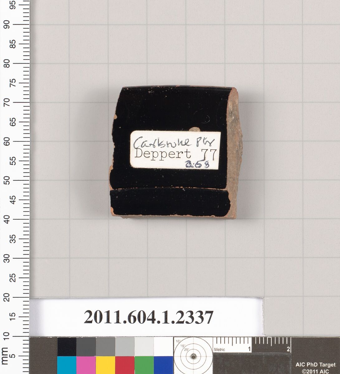 Terracotta rim fragment of a kylix (drinking cup), Attributed to the Carlsruhe Painter [DvB], Terracotta, Greek, Attic