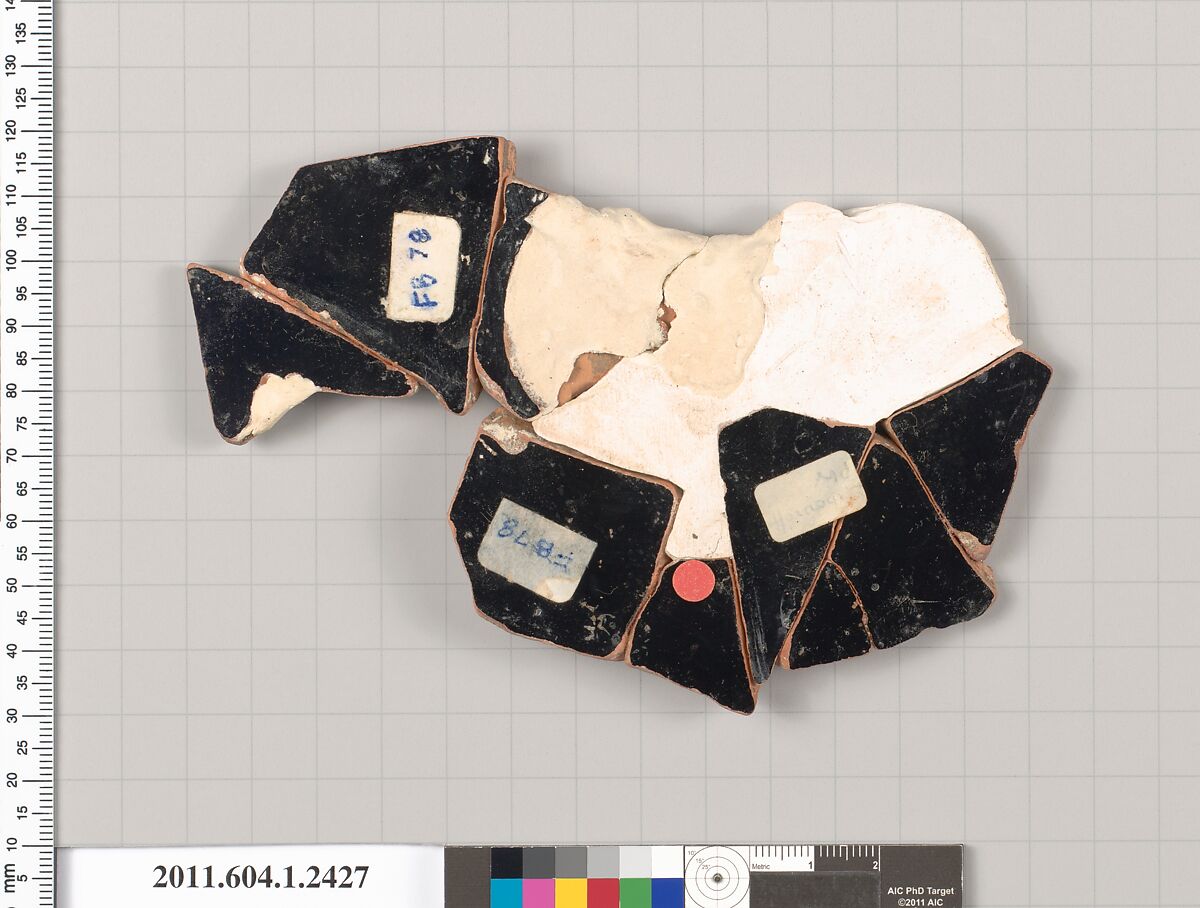 Terracotta fragment of a kylix (drinking cup), Attributed to the Sabouroff Painter [DvB], Terracotta, Greek, Attic