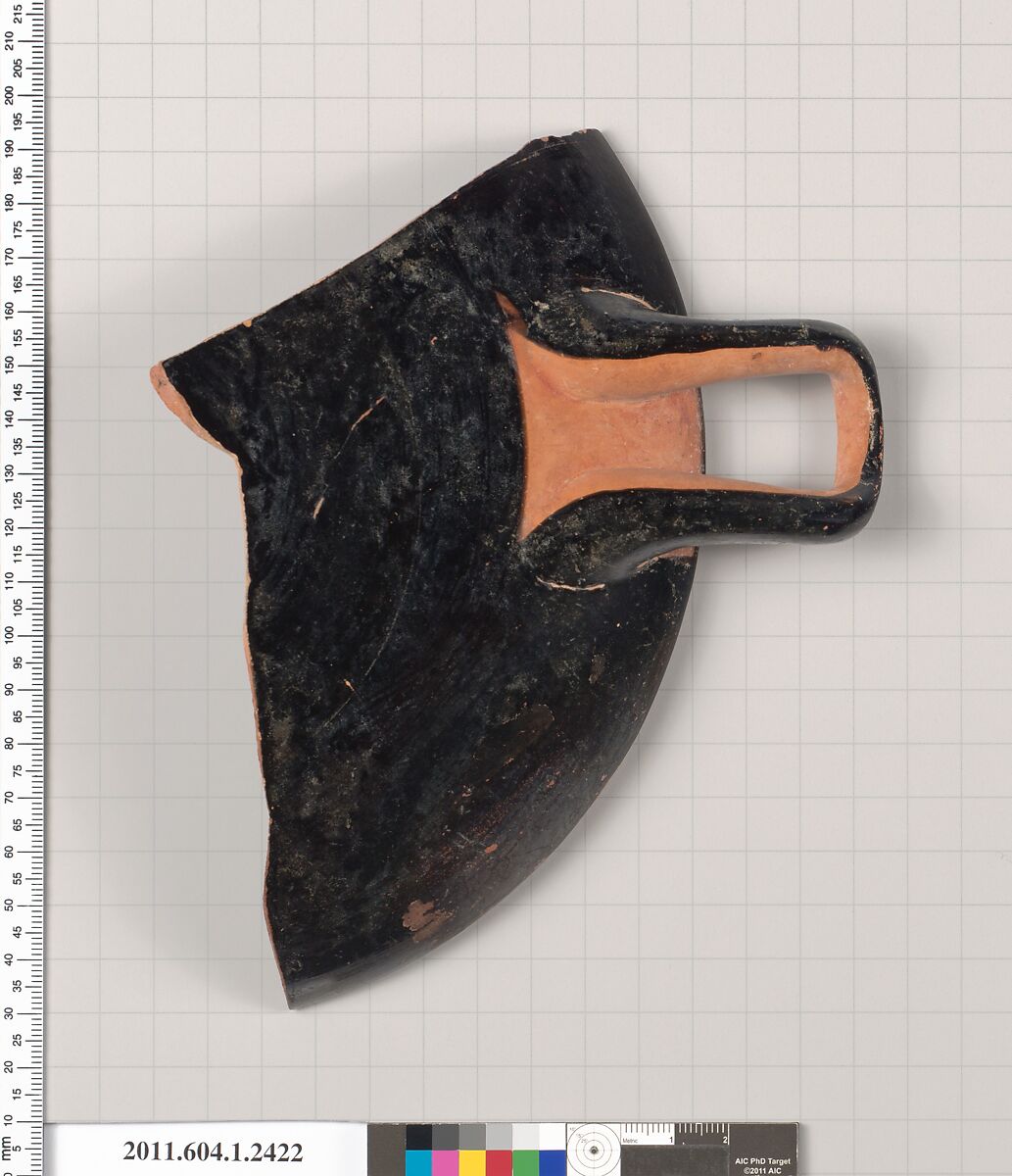 Terracotta fragment of a kylix (drinking cup), Attributed to the Brygos Painter, Terracotta, Greek, Attic