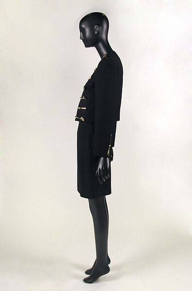 Ensemble, House of Moschino (Italian, founded 1983), wool, silk, metal, Italian