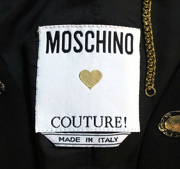 Ensemble, House of Moschino (Italian, founded 1983), wool, silk, metal, Italian