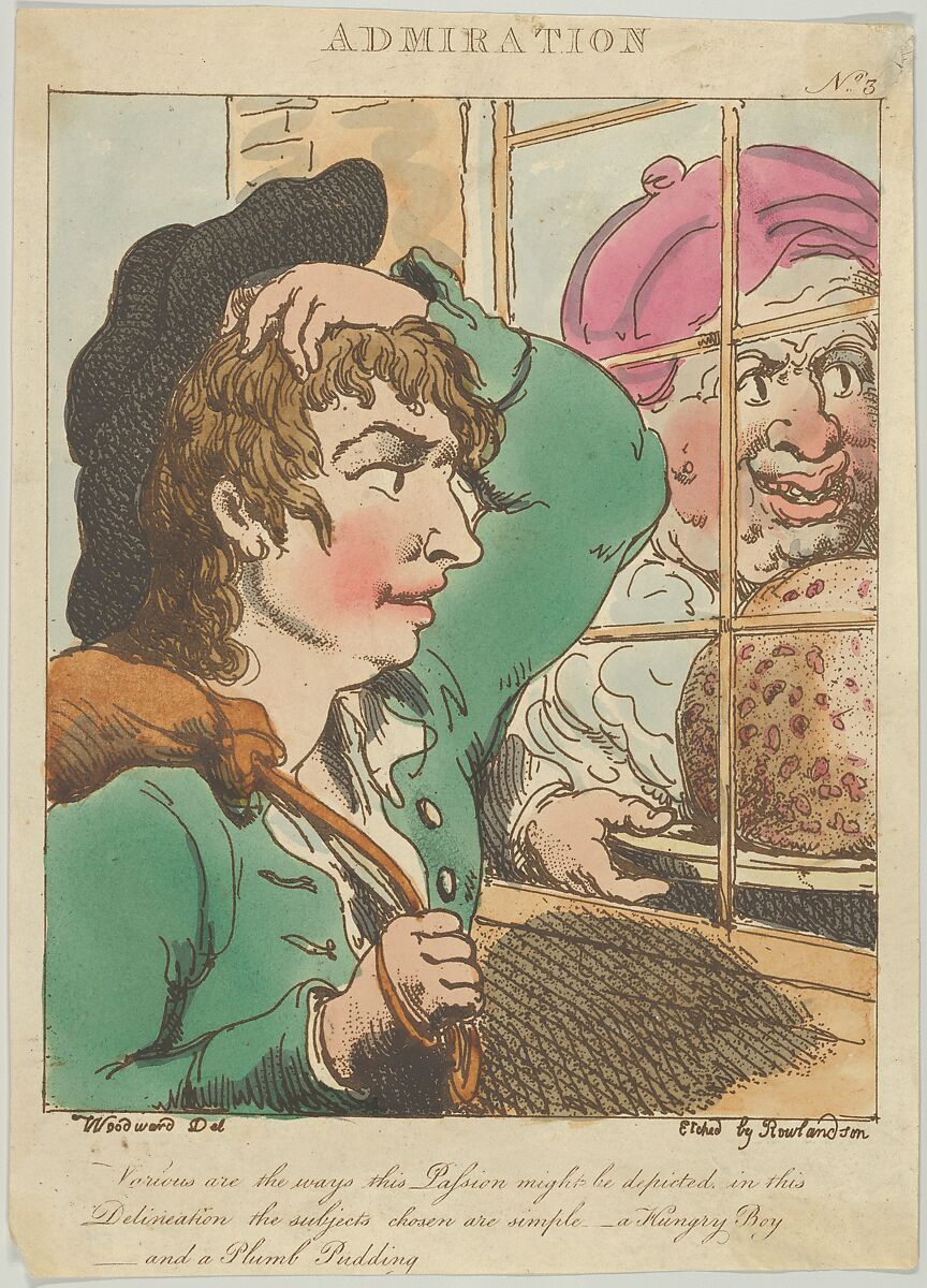 Admiration, Thomas Rowlandson (British, London 1757–1827 London), Hand-colored etching, printed in brown ink 