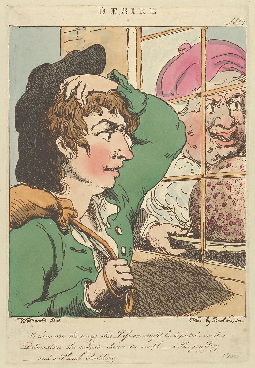 Desire, Thomas Rowlandson (British, London 1757–1827 London), Etching, printed in brown ink, hand-colored 