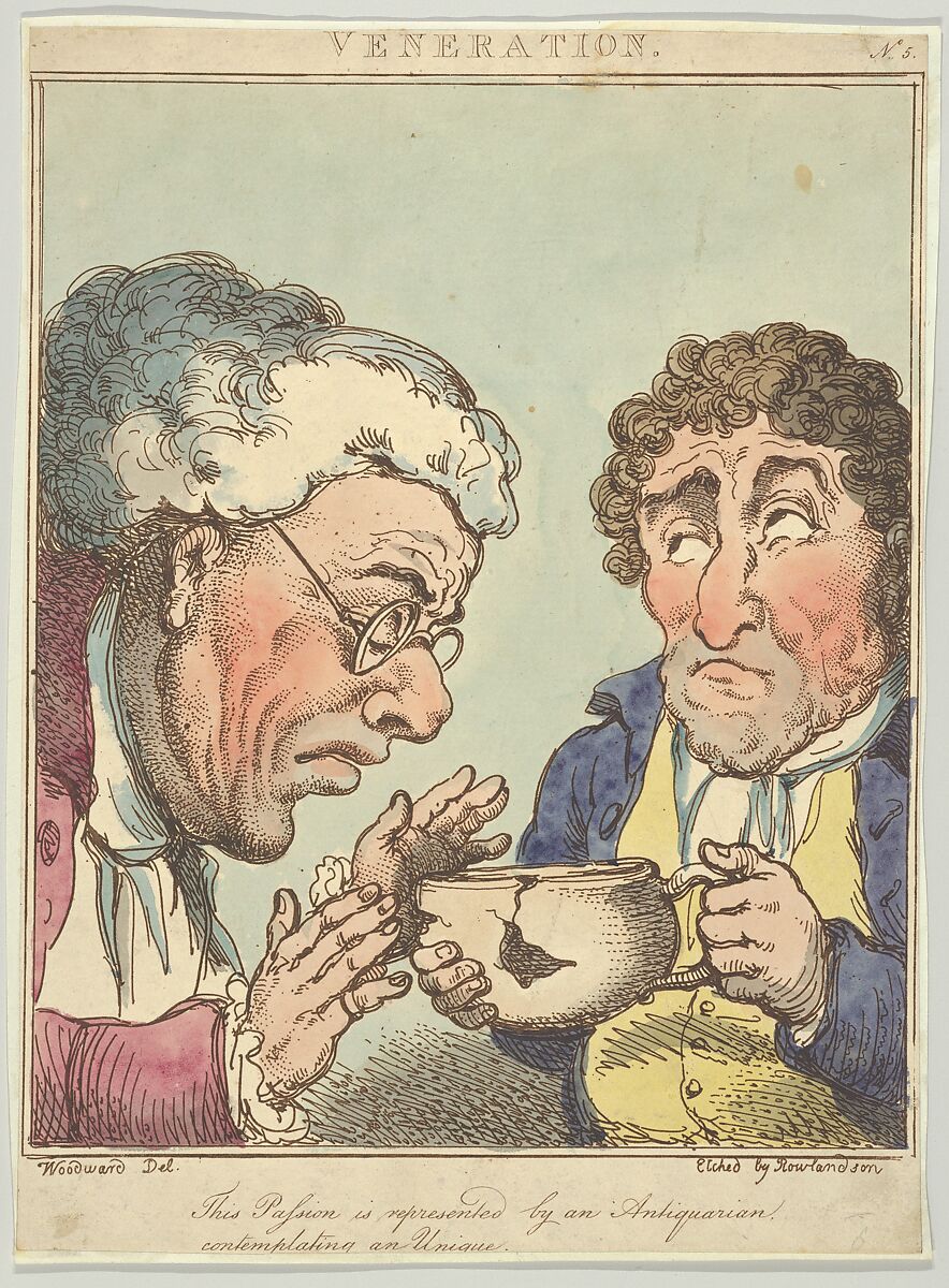 Veneration, Thomas Rowlandson (British, London 1757–1827 London), Hand-colored etching, printed in brown ink 