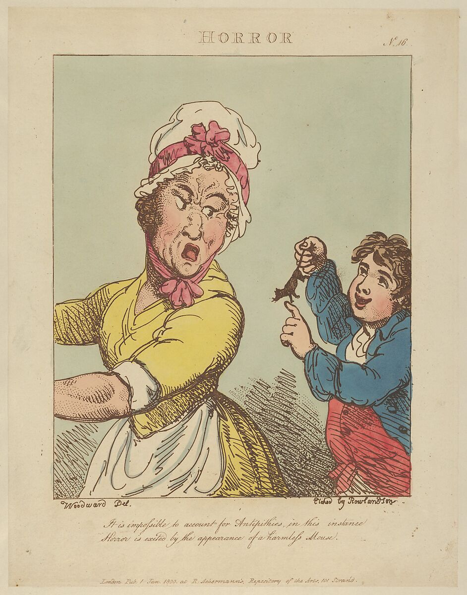 Horror, Thomas Rowlandson (British, London 1757–1827 London), Hand-colored etching, printed in brown ink 