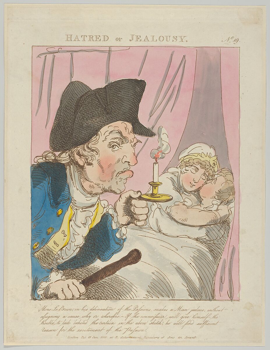 Hatred or Jealousy, Thomas Rowlandson (British, London 1757–1827 London), Hand-colored etching, printed in brown ink 