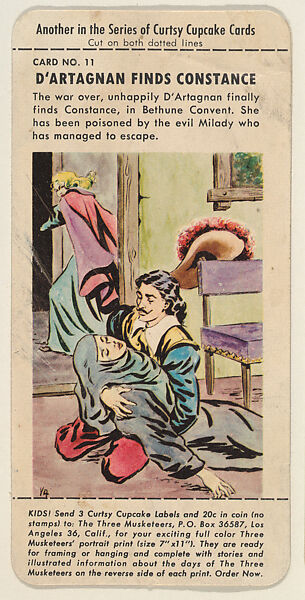 No.11, D'Artagnan Finds Constance, bakery insert card from the Three Musketeers series (D78), issued by Safeway stores, Issued by Safeway Inc., Commercial color lithograph 