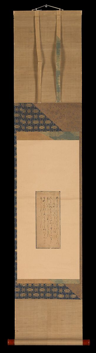 Three poems from the Collection of Poems Ancient and Modern (Kokin wakashū), Traditionally attributed to Fujiwara no Tameyori (Japanese, 939?–998), Page from a booklet mounted as a hanging scroll; ink on paper, Japan