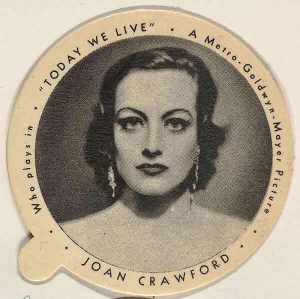Joan Crawford, from the Movie Stars series (F3), issued by the Individual Drinking Cup Company, Inc. for Supplee Ice Cream, Issued by Individual Drinking Cup Company, Inc., Commercial color lithograph 