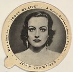 Joan Crawford, from the Movie Stars series (small lid) (F3), issued by the Individual Drinking Cup Company, Inc. for Supplee Ice Cream