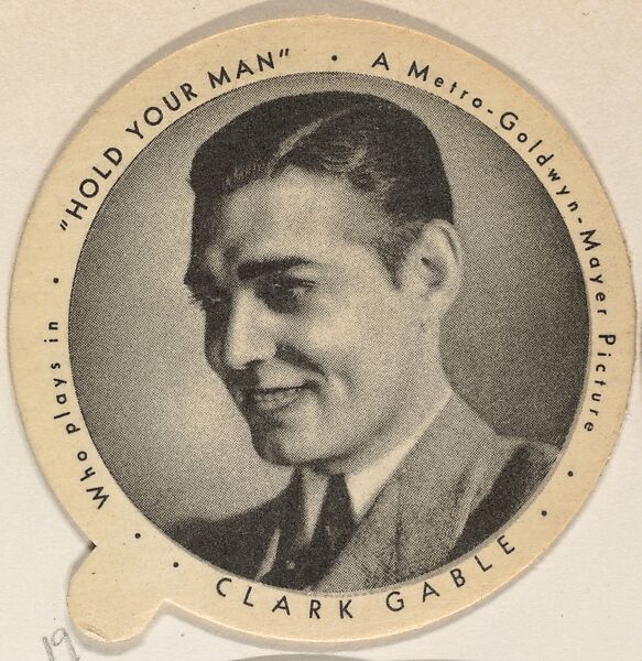 Clark Gable, from the Movie Stars series (F3), issued by the Individual Drinking Cup Company, Inc. for Supplee Ice Cream, Issued by Individual Drinking Cup Company, Inc., Commercial color lithograph 