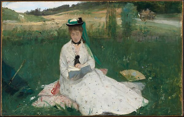 Reading, Berthe Morisot (French, Bourges 1841–1895 Paris), Oil on fabric 