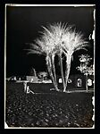 Distant mosque with palms and two figures, Glass, emulsion
