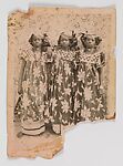 Three girls with flower backdrop, Glass, emulsion