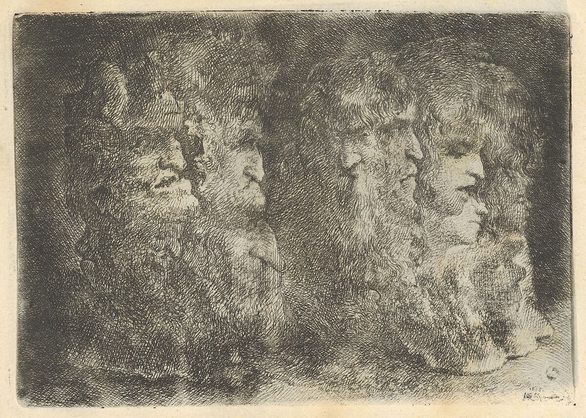 Two Formations of Grotesque Heads, Jacques de Gheyn, III (Dutch, Amsterdam (?) ca. 1596–1641 Utrecht), Etching printed on recto and verso 