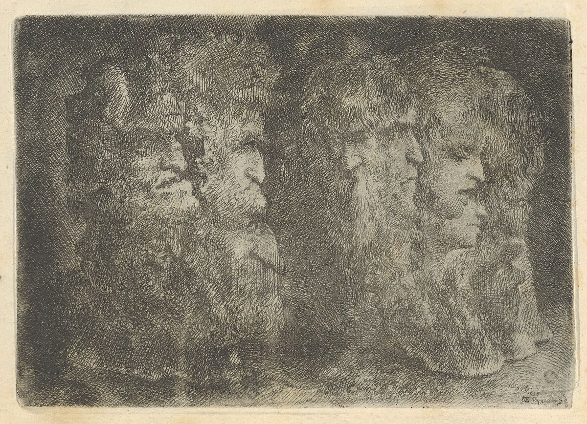 Two Formations of Grotesque Heads, Jacques de Gheyn, III (Dutch, Amsterdam (?) ca. 1596–1641 Utrecht), Etching printed on recto and verso